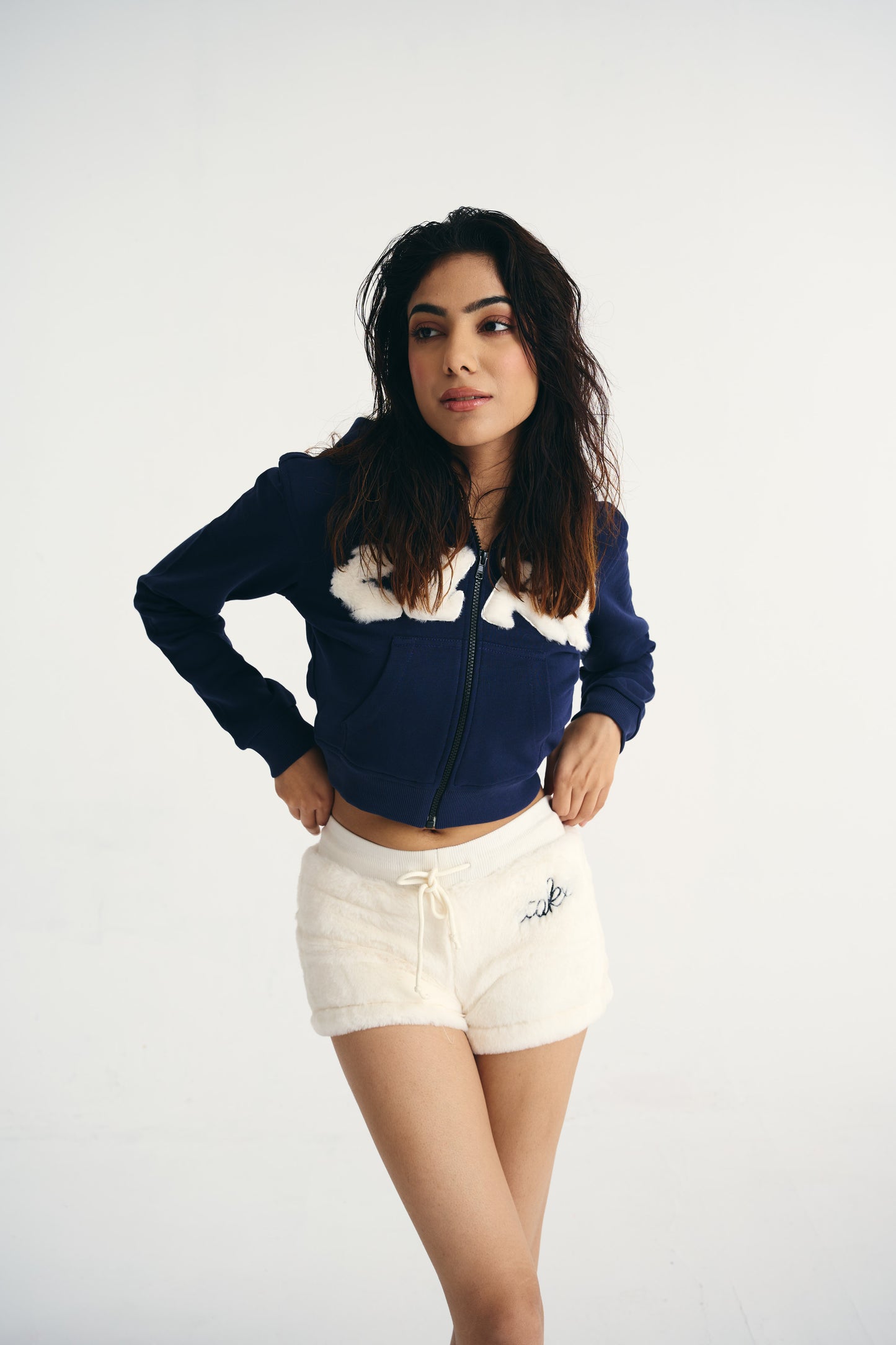 WHITE FUR SHORTS