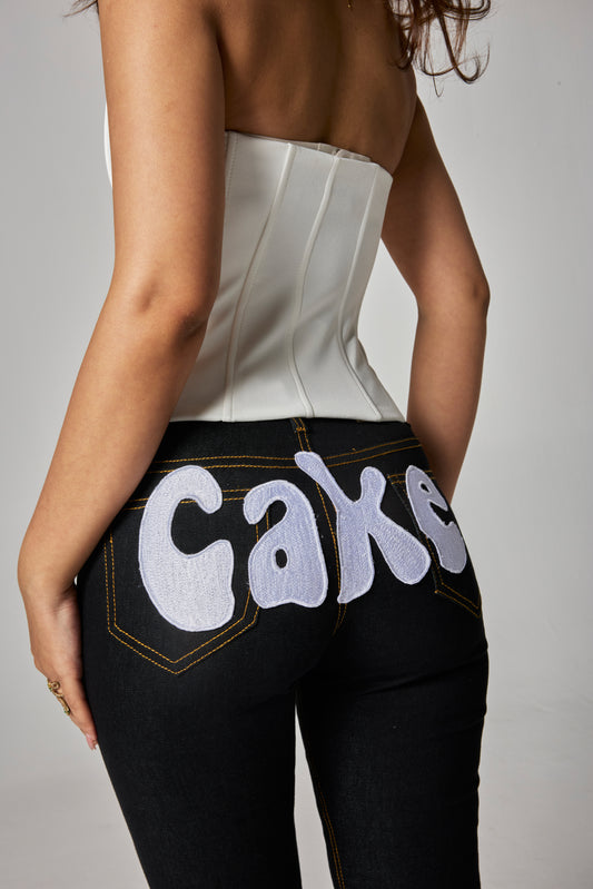 WHITE LOW WAIST CAKE DENIM