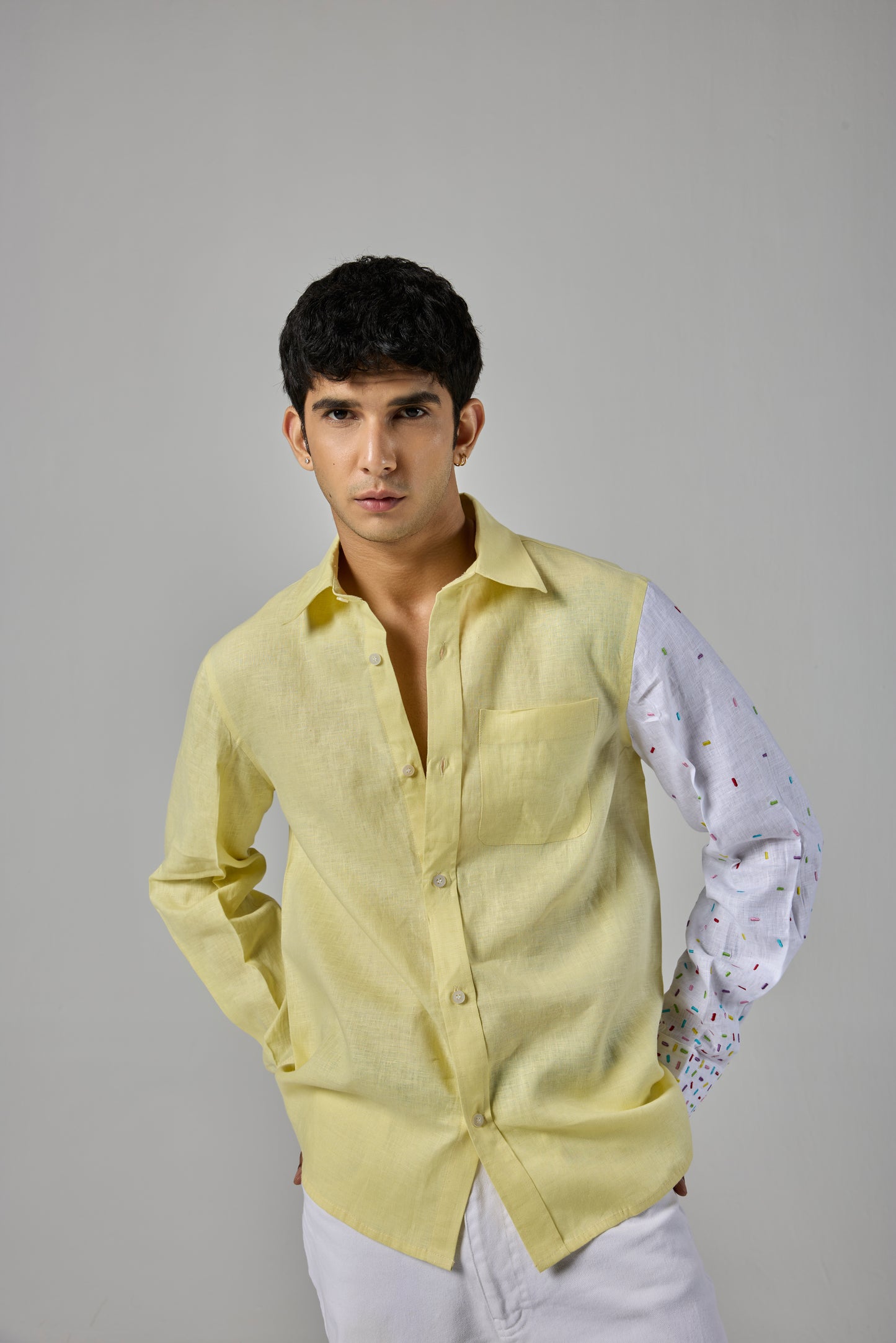 YELLOW SPRINKLE LINEN SHIRT
