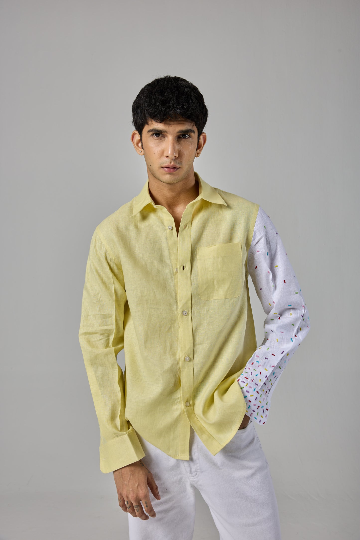 YELLOW SPRINKLE LINEN SHIRT