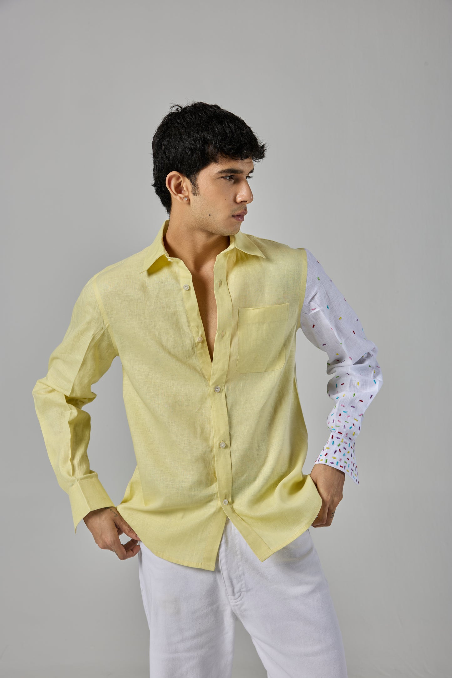 YELLOW SPRINKLE LINEN SHIRT