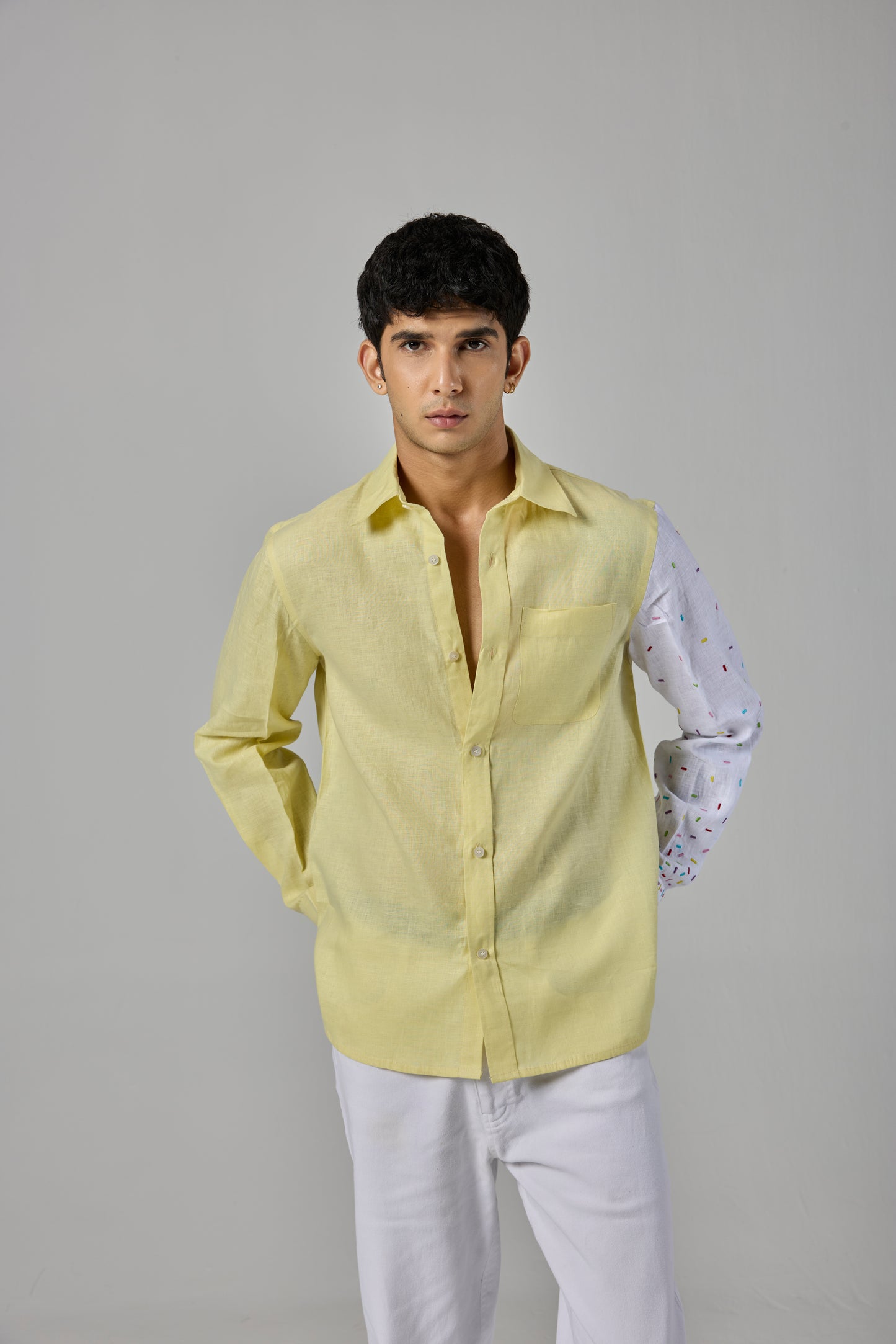 YELLOW SPRINKLE LINEN SHIRT